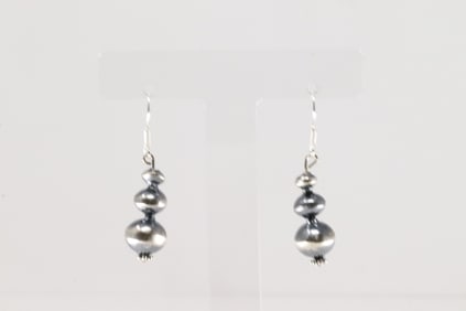 Native America Navajo Sterling Silver Pearl Beaded Dangling Earring's By Treva Jim.