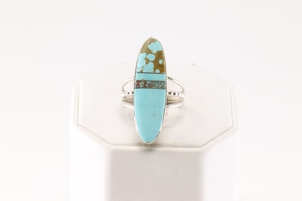 Native America Navajo Sterling Silver Turquoise Inlay Ring By H.Smith.