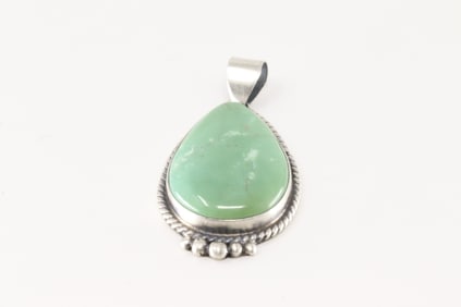 Native America Navajo Sterling Silver Kingman Turquoise Pendant By Judith Dixon.