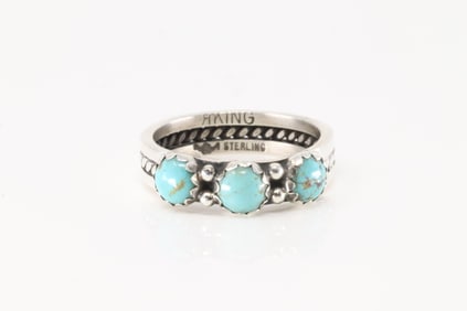 Native America Navajo Sterling Silver Turquoise Ring By R.King.