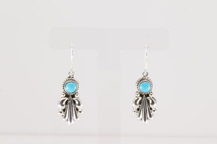 Native America Navajo Sterling Silver Turquoise Dangling Earring's By Verley Betone.