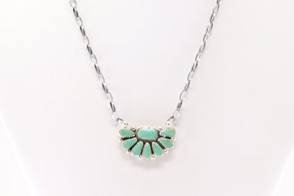 Native America Navajo Sterling Silver Kingman Turquoise Necklace By Alicia Wilson.