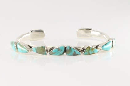 Native America Navajo Sterling Silver Turquoise Bracelet Cuff By Sadie Jim.