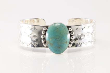 Native America Navajo Sterling Silver Turquoise Bracelet Cuff By Daniel Dakai.