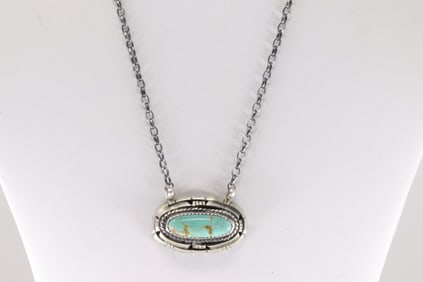 Native America Navajo Sterling Silver Kingman Turquoise Necklace By William Begay.