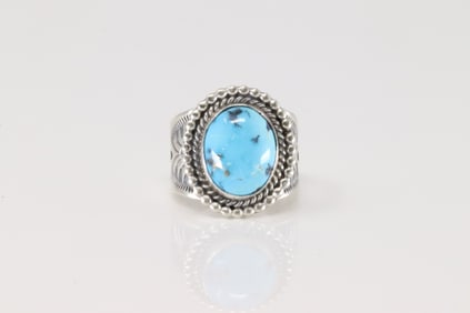 Native America Navajo Sterling Silver Turquoise Ring By Samuel Yellowhair.