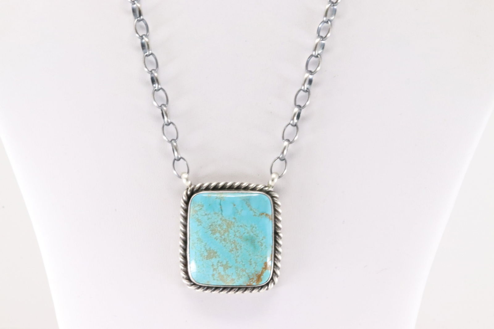 Native America Navajo Sterling Silver Number 8  Turquoise Necklace By Augustine Largo. (1 of 4)