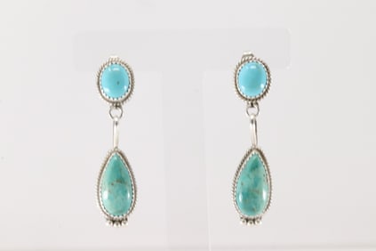 Native America Navajo Sterling Silver Kingman Turquoise Post / Dangling By Theresa Smith.