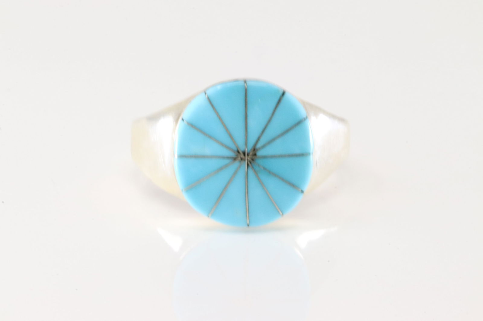 Native America Zuni Sterling Silver Turquoise Inlay Ring By J.L. (1 of 4)
