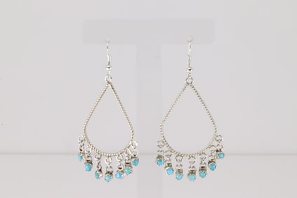 Native America Navajo Sterling Silver Turquoise Dangling Earring's By Sylvia Chee.