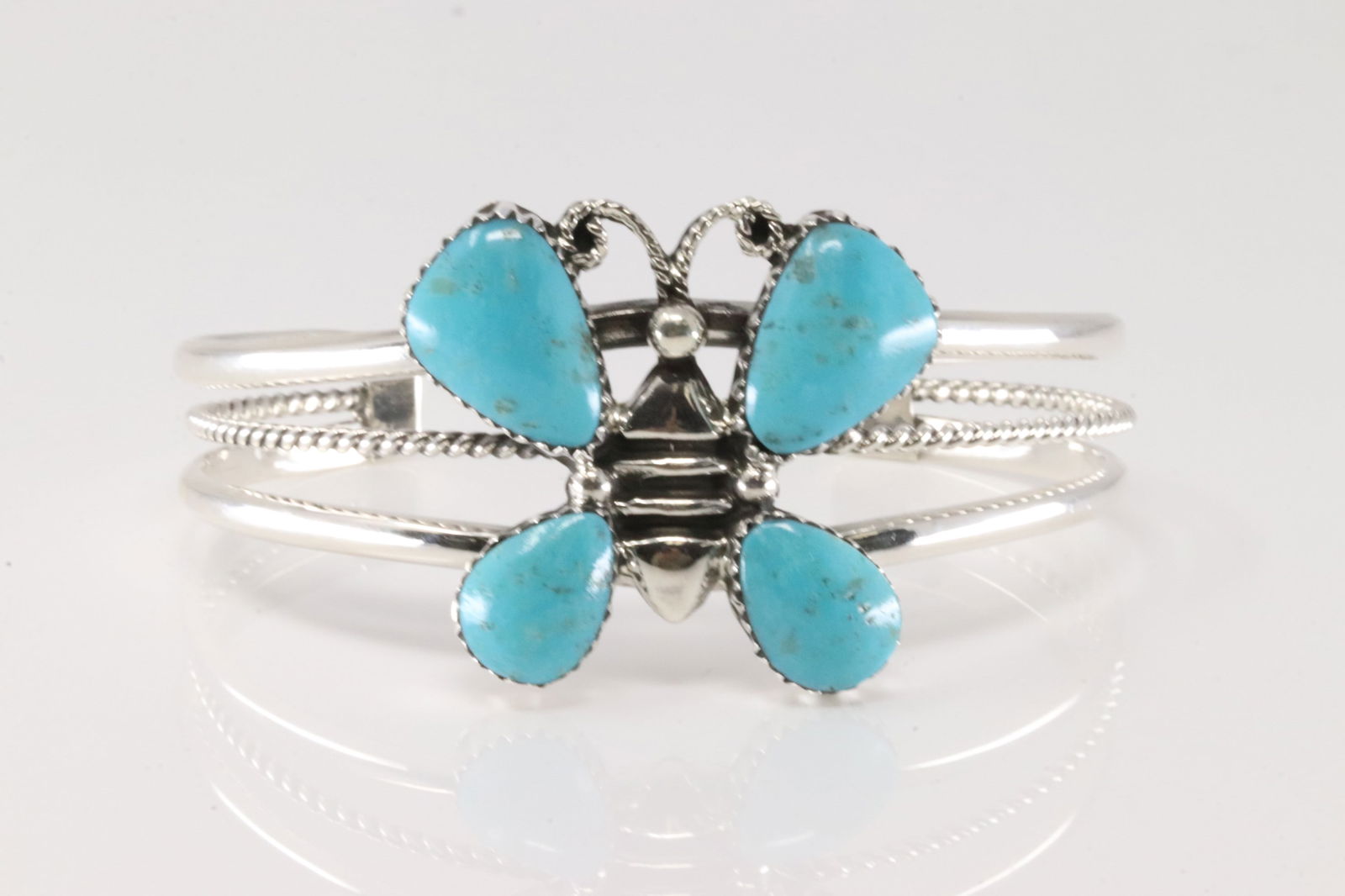 Native America Navajo Sterling Silver Turquoise Butterfly Bracelet Cuff By Gregg Yazzie. (1 of 4)
