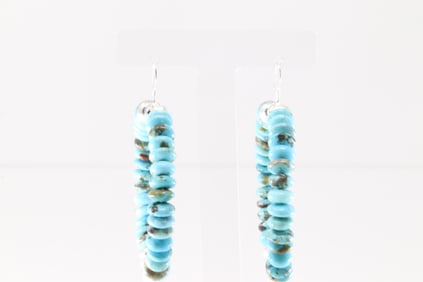 Native America Navajo Sterling Silver Pearl Beaded & Turquoise Dangling Earring's.