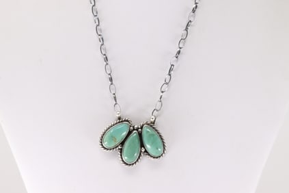 Native America Navajo Sterling Silver Kingman Turquoise Necklace By Donovan Skeets.