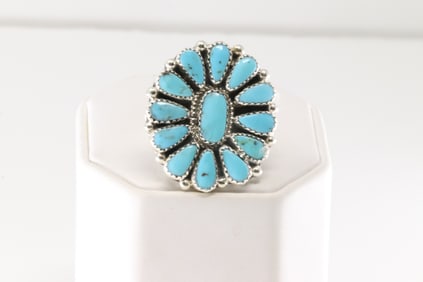 Native America Navajo Sterling Silver Turquoise Ring By Alicia Wilson.