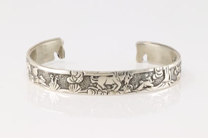 Native America Navajo Sterling Silver Horse Storyteller Bracelet Cuff By B.