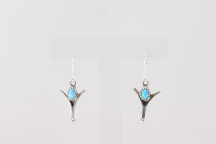 Native America Navajo Sterling Silver Turquoise Dangling Earring's By Sharon McCarthy.
