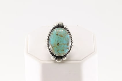 Native America Navajo Sterling Silver Kingman Turquoise Ring By Eugene Belone.