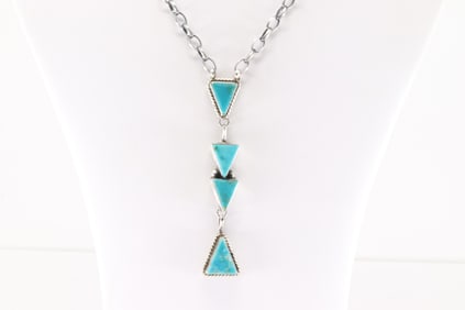 Native America Navajo Sterling Silver Kingman Turquoise Necklace By J.