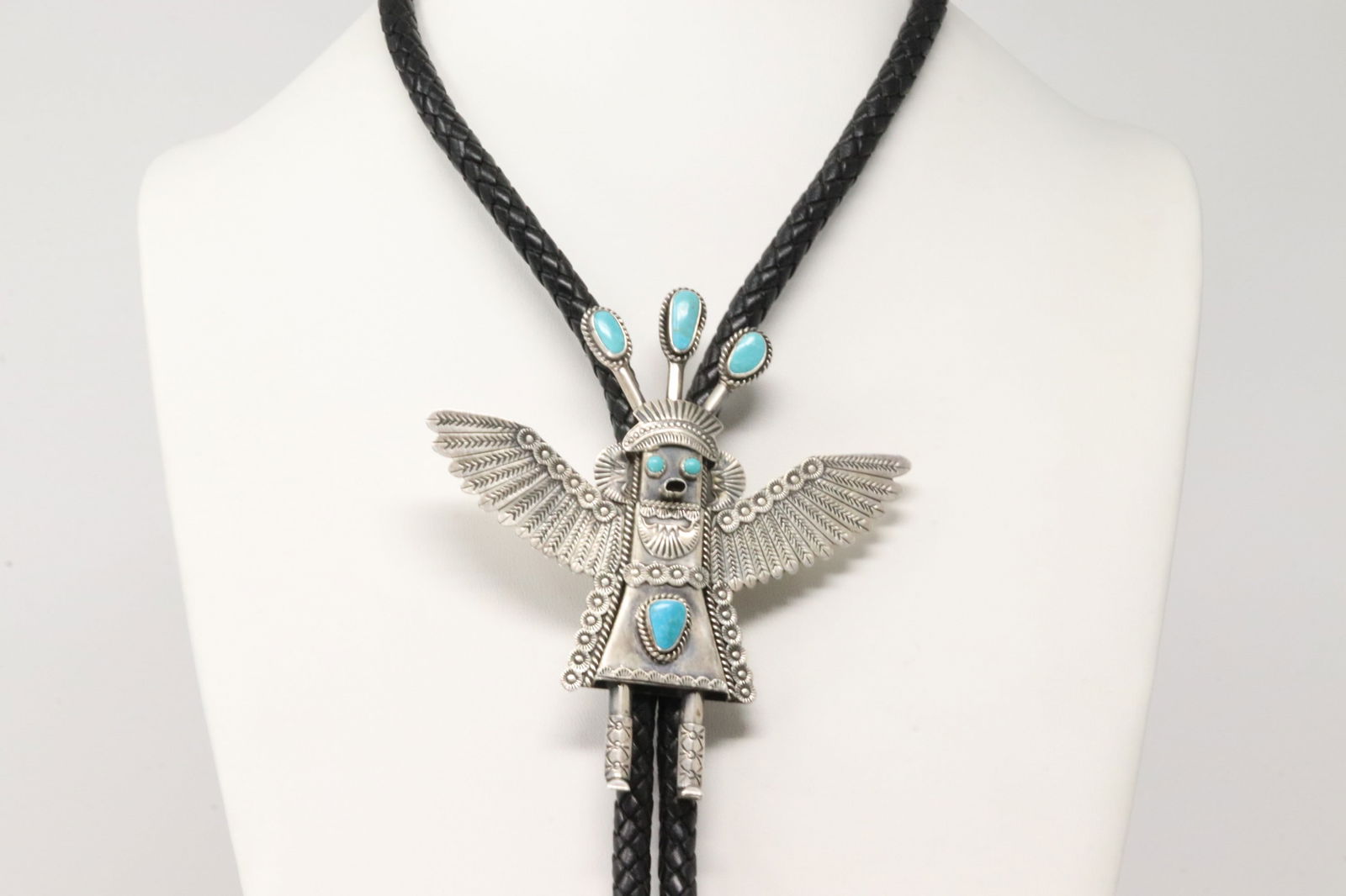 Native America Navajo Sterling Silver Turquoise Kachina Bolo Necklace By Garrate Nael. (1 of 4)
