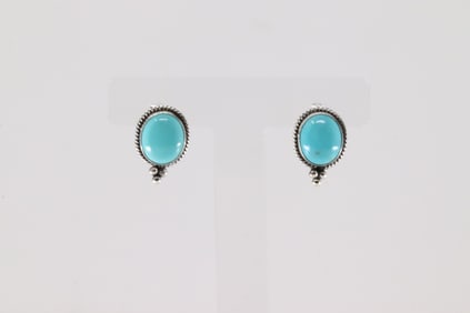 Native America Navajo Sterling Silver Kingman Turquoise Post Earring's By Theresa Smith.