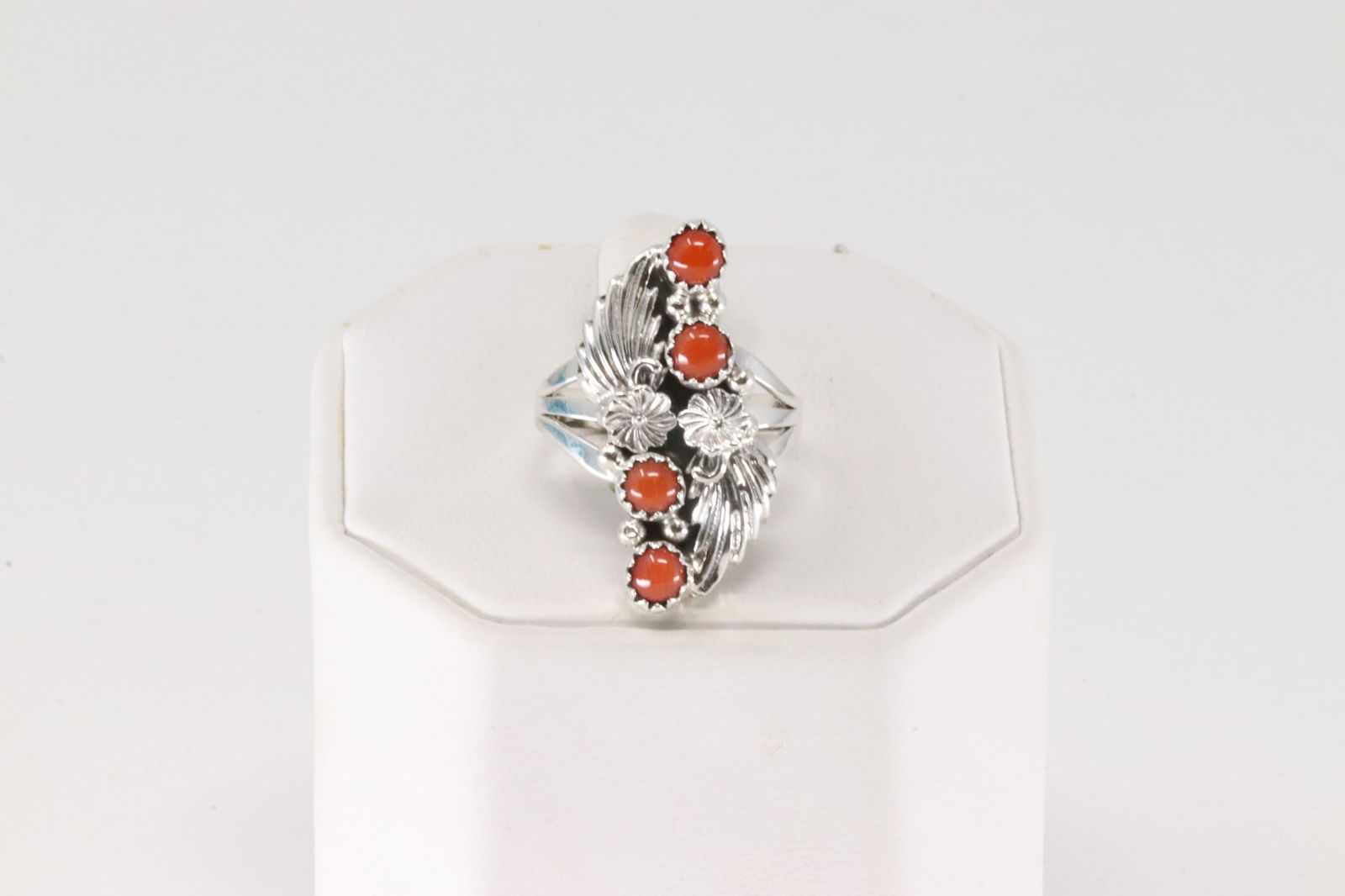 Native America Navajo Sterling Silver Coral Ring By Jerryson Henio. (1 of 4)