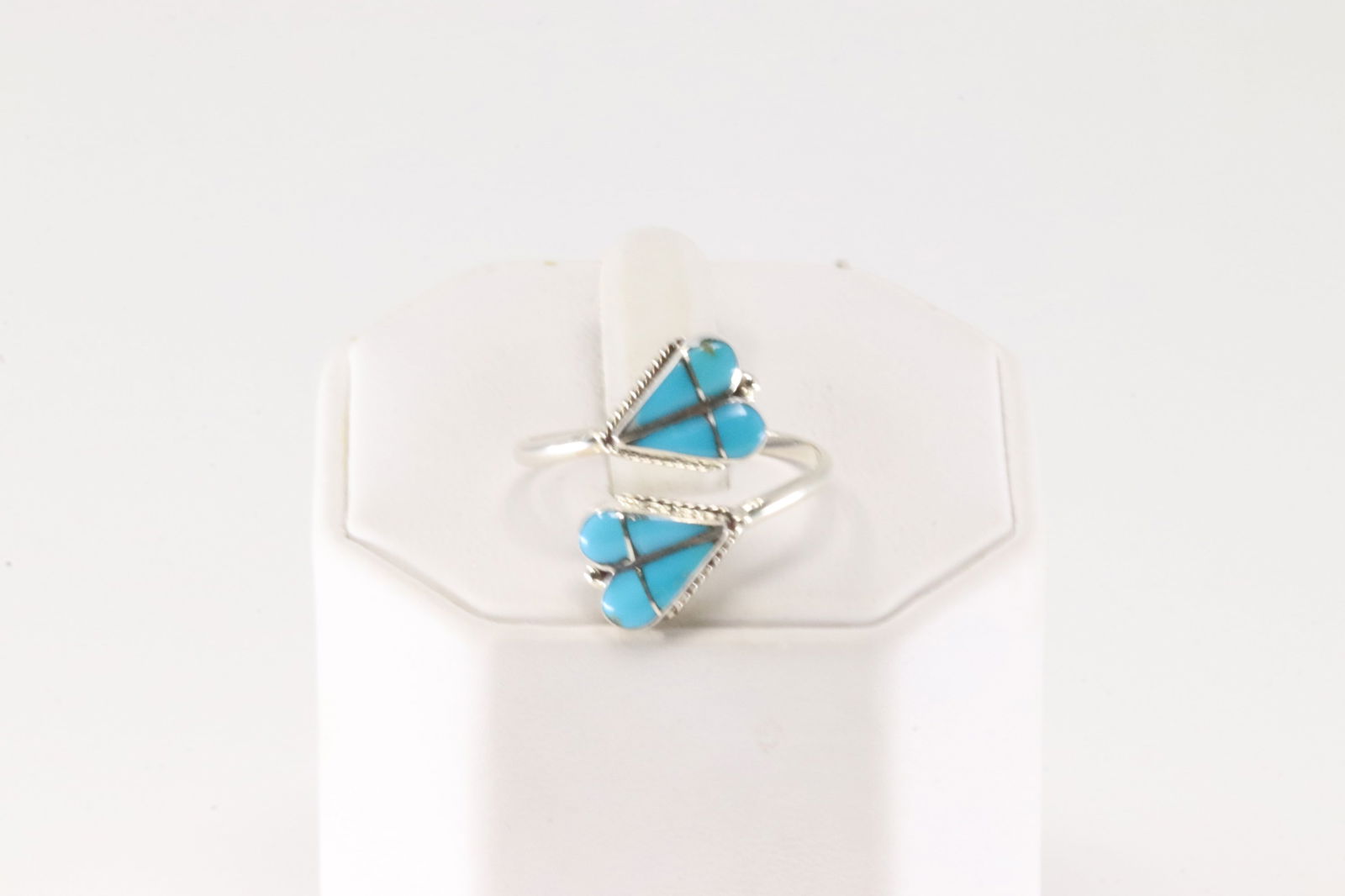 Native America Zuni Sterling Silver Turquoise Inlay Ring By R.V.N. (1 of 4)