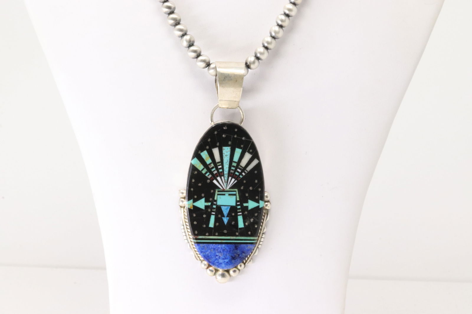 Native America Navajo Sterling Silver Multi-Color Stone Inlay Night Sky Pendant By Ray Jack. With (1 of 4)