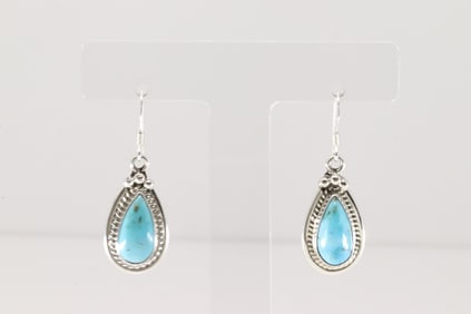 Native America Navajo Sterling Silver Turquoise Dangling Earring's By Amos Begay.