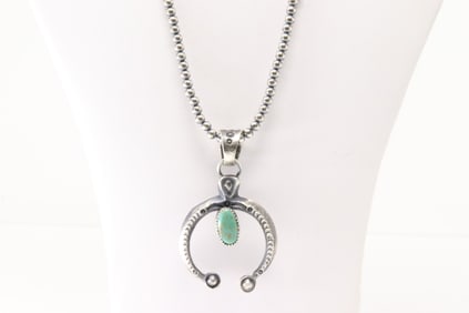 Native America Navajo Sterling Silver Turquoise Naja Necklace By El.