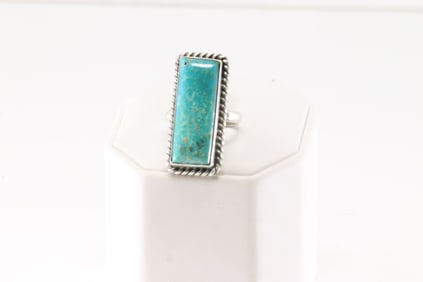 Native American Navajo Sterling Silver Turquoise Ring By Dixon.