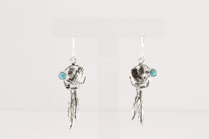 Native America Navajo Sterling Silver Turquoise Eagle Dangling Earring's By Rosie Chee.