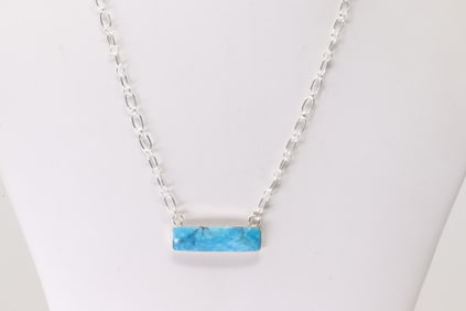 Native America Navajo Sterling Silver Turquoise Necklace By Arlene Lewis.