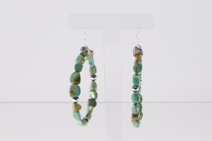 Native America Navajo Sterling Silver Turquoise Hoop Dangling Earring's.