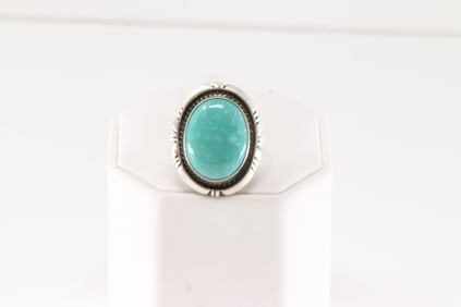 Native America Navajo Sterling Silver Turquoise Ring By A.M.