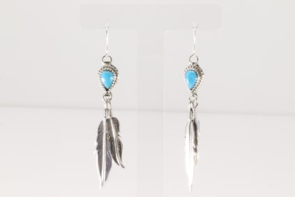 Native America Navajo Sterling Silver Turquoise Faether Dangling Earring's Sharon McCarthy.