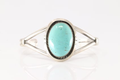 Native America Navajo Sterling Silver Kingman Turquoise Bracelet Cuff By Augustine Largo.
