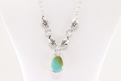 Native America Navajo Sterling Silver Turquoise Necklace By Verley Betone.