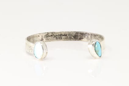 Native America Zuni Sterling Silver Kingman Turquoise Bracelet Cuff By Jude Candelaria.