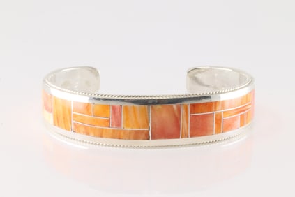 Native America Zuni Sterling Silver Spiny Oyster Bracelet Cuff By Glendora Booqua.