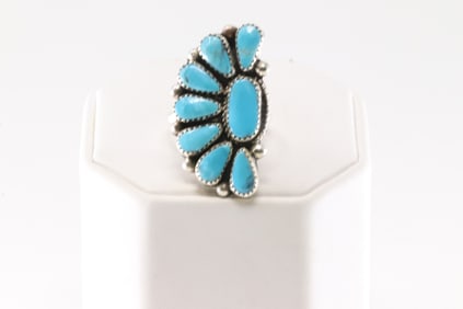 Native America Navajo Sterling Silver Turquoise Ring By Alicia Wilson.