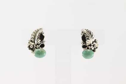 Native America Navajo Sterling Silver Turquoise Leaf Post Earring's By Gilbert Smith.