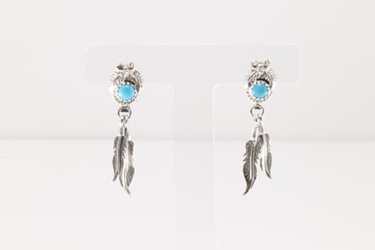 Native America Navajo Sterling Silver Turquoise Post / Dangling Earring's By Sharon McCarthy.