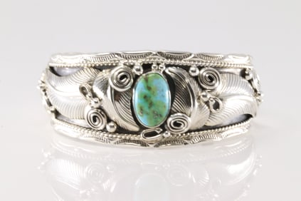 Native America Navajo Sterling Silver Sonora Gold Turquoise Bracelet Cuff By Darrell Morgan.