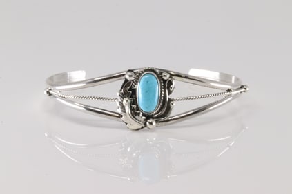 Native America Navajo Sterling Silver Turquoise Bracelet Cuff By Grace Kenneth.