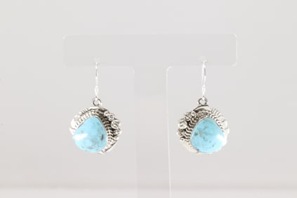 Native America Navajo Sterling Silver Turquoise Dangling Earring's By Arlene Lewis.