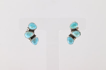 Native America Navajo Sterling Silver Kingman Turquoise Post Earring's By Maxine Ramirez.