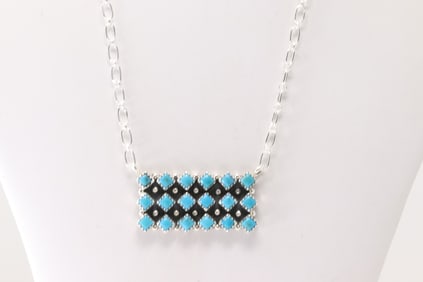 Native America Navajo Sterling Silver Turquoise Necklace By Verley Betone.
