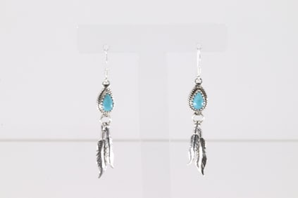 Native America Navajo Sterling Silver Turquoise Dangling Earring's By Sharon McCarthy.