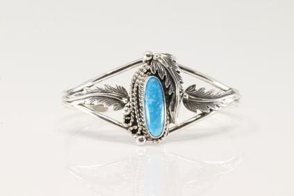 Native America Navajo Sterling Silver Turquoise Bracelet Cuff By Andrew Vandever.