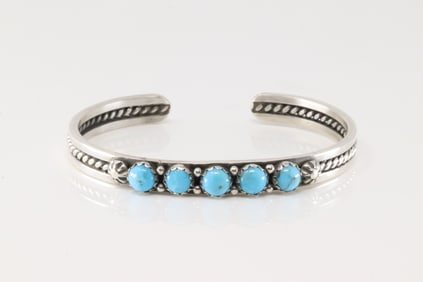 Native America Navajo Sterling Silver Kingman Turquoise Bracelet Cuff By R.King.